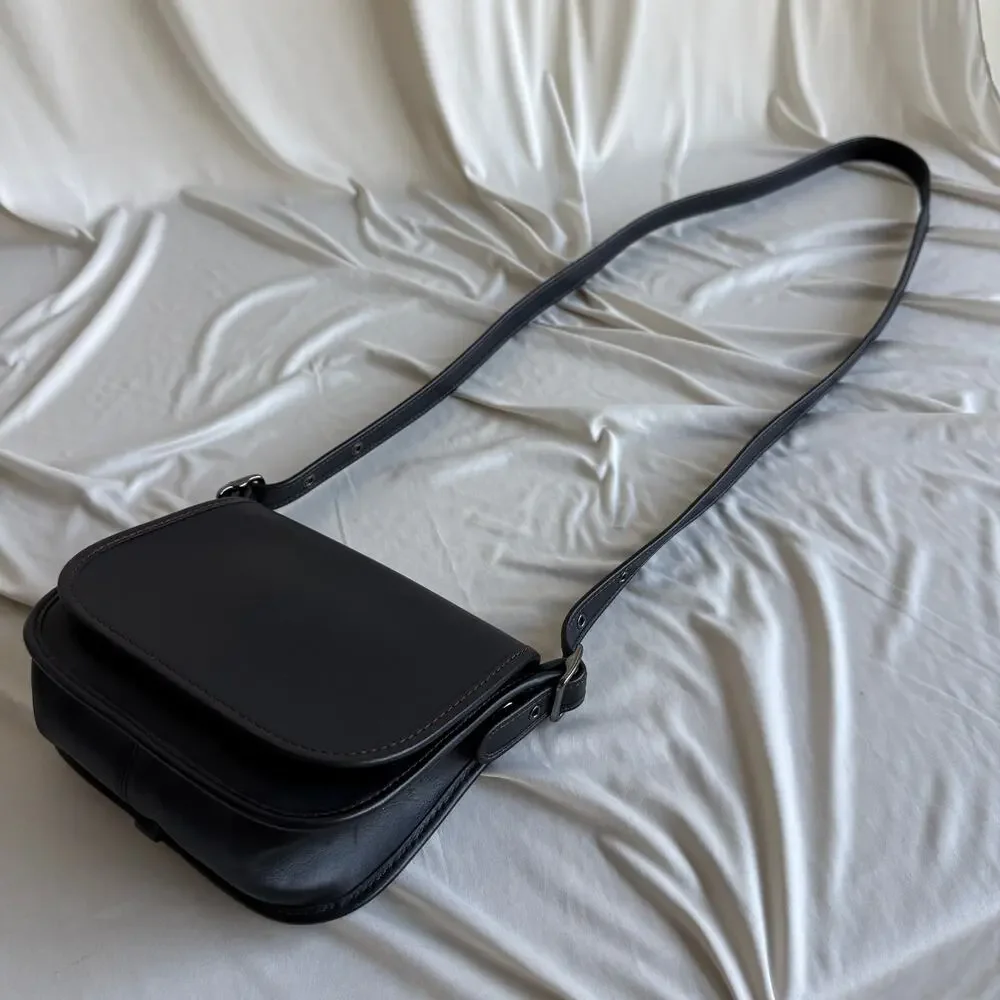 Vintage Coach Black Leather Saddle Bag - Red Contrast Stitching